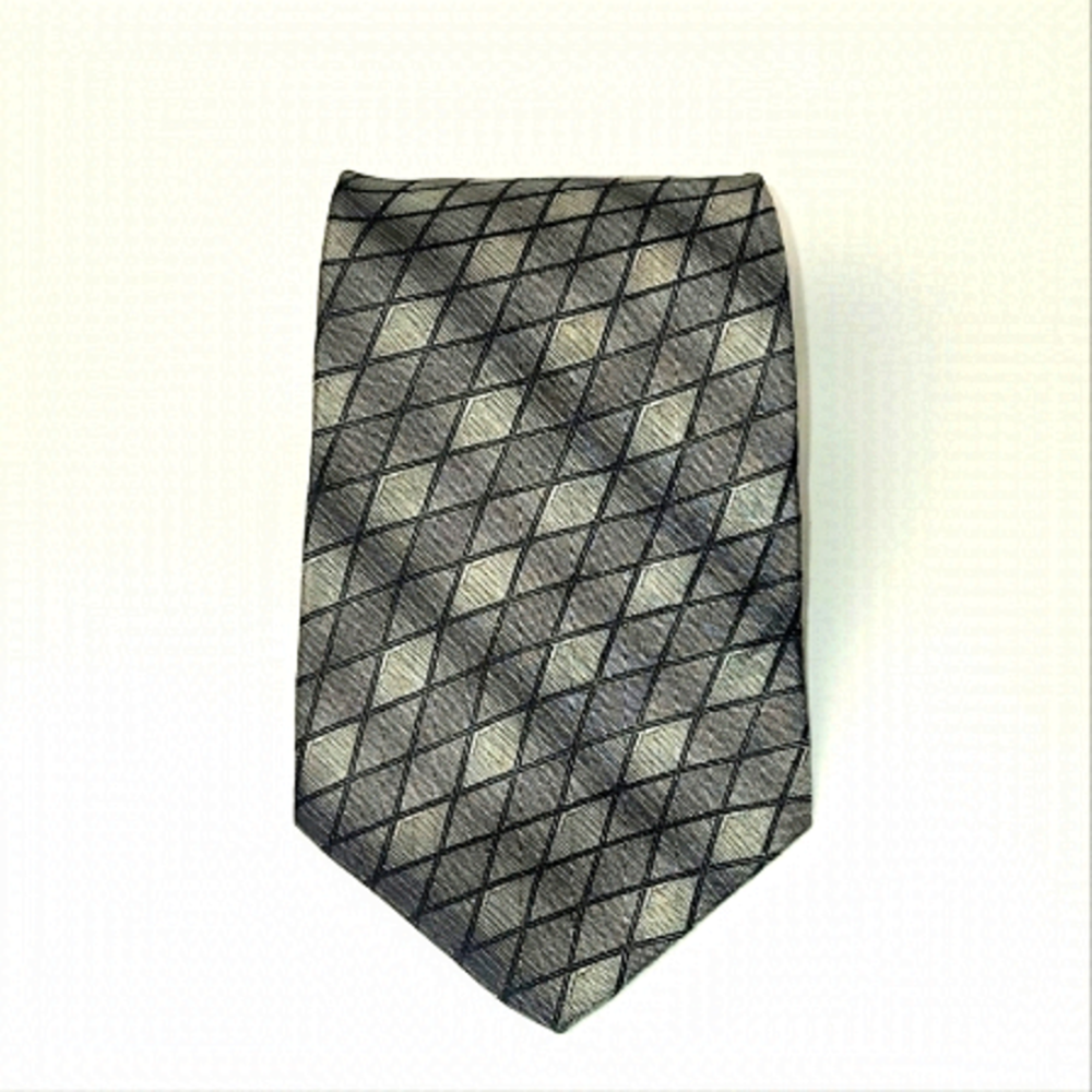 3/$30 Calvin Klein 100% Silk Tie Gray Black Geometric Pattern Mens Necktie